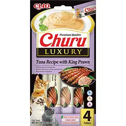 Ласощі для котів Inaba Churu Luxury вершковий мус в стіках тунець/королів. креветка 14 г 12 шт.