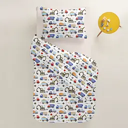 Дитяча постільна білизна в ліжечко СONSTRUCTION TRUCKS CS3, блакитний (CarsBuildingWhite_98Cappuccino_140) - мініатюра 2