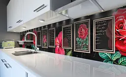 Вініловий кухонний фартух Троянди в Рамках наклейка для кухні ПВХ квіти Абстракція Чорний Happy Pocket Z181626 - мініатюра 6
