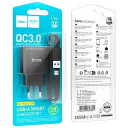 Зарядний пристрій HOCO C140A Smart USB QC3.0 + USB to cable Micro Black (6942007627801) - мініатюра 5