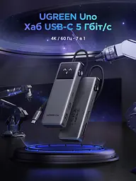 USB-C хаб UGREEN Uno CM889 концентратор 7 в 1 вихід HDMI до 4K 60 Гц 2 USB-A 3.0 та USB-C 3.0 для даних до 5 Гбіт/с кардридер SD/TF вхід живлення USB-C PD 3.0 до 100 Вт заряджання через порт USB-C для даних до 20 Вт для HDMI потрібен USB-C хоста з відеовиходом блокування екрана однією кнопкою LED-дисплей стану підключень для Windows/macOS/Linux темно-сірий із чорною передньою панеллю (75179) - мініатюра 15