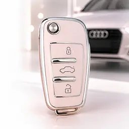 Чохол ключа №4 Audi рожевий+хромоване обрамлення (3 кнопки) TPU
