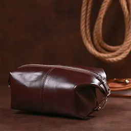 Шкіряна глянсова косметичка Shvigel 16407 коричнева - мініатюра 8