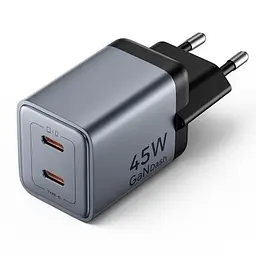 Зарядний пристрій Vention 2xUSB-C PD45W GaN gray (FCDH0-EU)