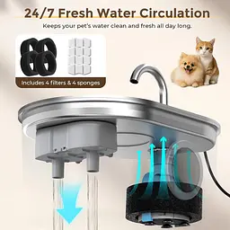 Фонтан для пиття MeowFlow B30 для кішок, 2,2-літровий фонтан для хатніх тварин із неіржавкої сталі об'ємом 2,2 л - мініатюра 7