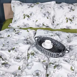 Простирадло на гумці MirSon Поплін 00-1 Olive Flowers 70х130 см зелене (2200009699450) - мініатюра 3