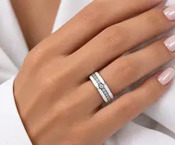 Жіноча обручка Jewellery Continent з білого золота з діамантами та білою емаллю 17.5 (К-0916) - мініатюра 3
