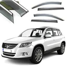 Дефлектори вікон вітровики Benke для Volkswagen Tiguan I 2007-2015 Хром Молдинг З Нержавіючої Сталі 3D (BVWTG1023-W/S)