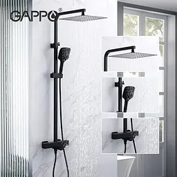 Душова система Gappo G2417-60 термостат, вилив - перемикач на лійку, чорний, Чорний матовий - мініатюра 3