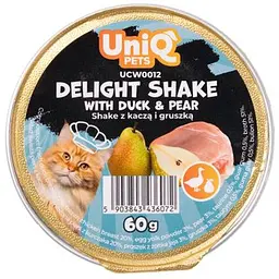 Кремовий вологий корм для кішок UNIQ PETS CAT WET FOOD DELIGHT SHAKE з качкою та грушею, 60 г