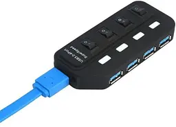 USB-Хаб Lapara USB 4 порта USB 3.0 с 4-мя виключателеми ON/OFF для каждого порта, с БП 2А/5В, черний (LA-USB305) - мініатюра 2