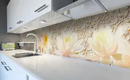 Кухонний фартух Кремовий лотос Ліпнина вінілова для кухні 65х250 см Абстракція Бежевий Happy Pocket Z183490 - мініатюра 5