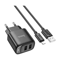 Зарядний пристрій HOCO C141A 2xUSB + cable USB to Lightning black (6942007627863) - мініатюра 2