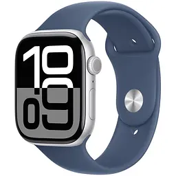 Apple Watch Series 10 GPS, 46mm, Silver, Denim Sport Band, M/L (Grade A) Seller Refurbished