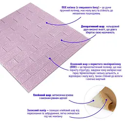3D панель Sticker Wall самоклеюча 700x770x3мм цегла Світло-фіолетова 015-3 SW-00000574 - мініатюра 2