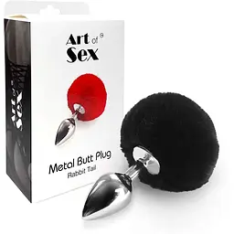 Металева анальна пробка М Art of Sex Metal Butt plug Rabbit Tail Чорний - мініатюра 3