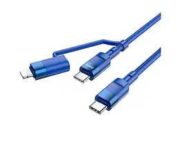 Кабель 2 в 1 Type-C - Type-C and Lightning Hoco U106, 5A 100W PD 1.2 м синий - мініатюра 1