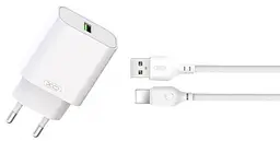 Мережевий зарядний пристрій XO L103 single USB QC3.0 18W 3A with Lightning cable Білий