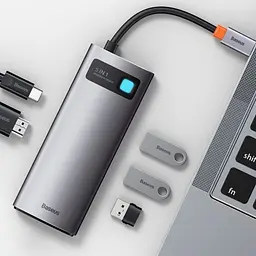 Хаб Baseus Metal Gleam Series 5-in-1 Type-C HUB 30Hz Type-C to HDXiaomi*1+USB3.0*3+PD*1 WKWG020013 Grey - мініатюра 4