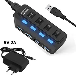 USB-Хаб Lapara USB 4 порта USB 3.0 с 4-мя виключателеми ON/OFF для каждого порта, с БП 2А/5В, черний (LA-USB305) - мініатюра 3