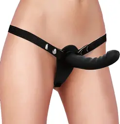 Страпон з подвійним дилдо Ouch! Dual Silicone Ribbed Strap-On, регульований, чорний - мініатюра 8