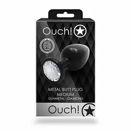 Металева анальна пробка Round Gem, розмір М колір: чорний/білий Ouch! (Нідерланди) Ouch! OU493200 103119 - мініатюра 4
