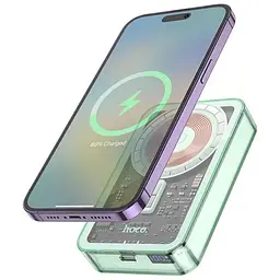Акумулятор зовнішній магнітний Hoco Q14A Ice Crystal 10000 mAh PD20W magnetic fast charging blue - мініатюра 3