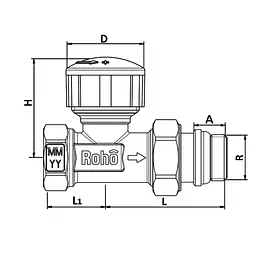 Кран радіаторний термостатичний Roho R5160-050 - 1/2" (М30x1,5) прямий RO0124 - мініатюра 2