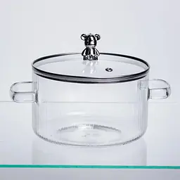 Каструля Yiwu Crystal Bear HP-34-39 з термостійкого боросилікатного скла 2 л з ручкою Ведмедик, жароміцна