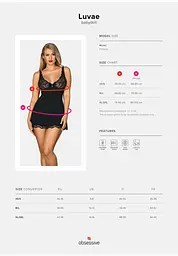 Комплект білизни Obsessive Luvae XS/S чорний - мініатюра 7