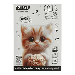 Картон кольоровий ZiBi Kids Line Cats&Dogs А4, 7 кольорів - 14 аркушів (ZB.1951-22)