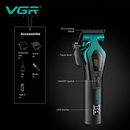 Машинка для стриження акумуляторна VGR V-271 8000-11000 RPM LED дисплей (6 насадок) - мініатюра 3