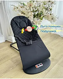 Дитячий шезлонг з подушкою та дугою заколисуючий центр для новонароджених дітей Сolombokid чорний в клітинку (BL-B) - мініатюра 2