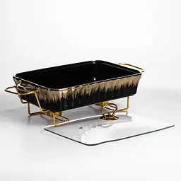 Мармітниця порцелянова для других страв Yiwu Black Velvet 2 л 40х22.5х15.5 см марміт на підставці для соусів гарнірів закусок ML531-15 - мініатюра 5