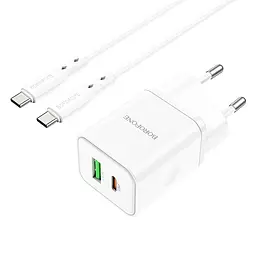 МЗП Borofone BN7 PD20W+QC3.0 (1USB-A/1C) + кабель Type-C to Type-C White - мініатюра 2