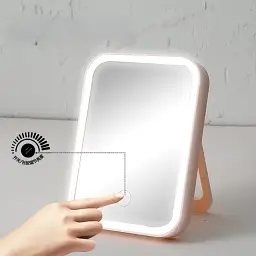 Дзеркало для макіяжу Salon Professional з LED підсвічуванням Настільне Сенсорна вбудована кнопка 3 рівня яскравості рожеве - мініатюра 2