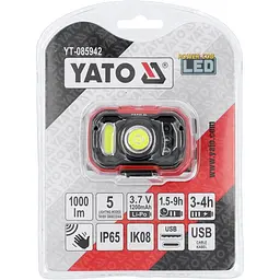 Ліхтар на чоло діодний з датчиком YATO 8 Вт живлення Li-Po акумулятор 3.7 В 1.2 АГод режими 1000/ 500/ 100 Lm (YT-085942) - мініатюра 8