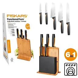 Набір кухонних ножів з бамбуковим блоком Fiskars Functional Form ™ 5 шт 1057552 - мініатюра 3