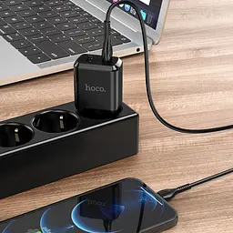 Зарядний пристрій 220В 2 USB з кабелем USB - Lightning Hoco N7 Speedy Чорний - мініатюра 7