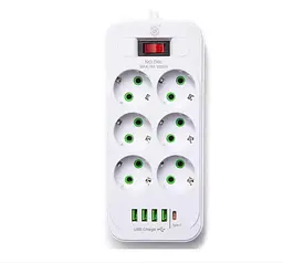 Мережевий подовжувач-фільтр PNS-03/D6 білий 3 м з LED-індикатором, 4 USB і PD Type-C - мініатюра 3
