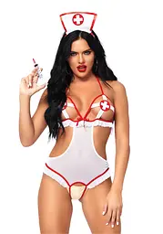 Костюм медсестри Leg Avenue Naughty Nurse, one size, боді та шапочка - мініатюра 1