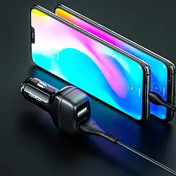 Набір автомобільний адаптер і кабель HOCO Type-C Cable Leader Z36 2USB чорний - мініатюра 2