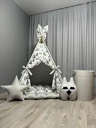Дитячий намет вігвам Кемпінг 9 з матрасиком БОНБОН та кошиком для іграшок Повний комплект 0601