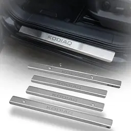 Накладки на пороги для Skoda Kadiaq 2016-2024 / 2024- Нержавіюча сталь із загином та Логотипом 4 шт (Premium P-SK14)