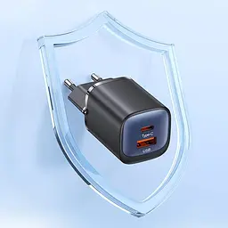 МЗП Usams US-CC254 GaN HC Ser. 30W (1USB-A/1C) Black - мініатюра 3