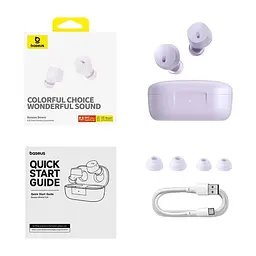 Бездротові навушники Baseus Bowie E18 True Wireless Earphones, IPX4, ENC, BT5.3, 40 mAh, 300 mAh, 7.5 h, Purple A00023800533-00 - мініатюра 6