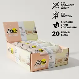Блок протеїнових батончиків FitWin Protein Bar 33%, 12x60 грам з начинкою - Молочно-вершковий