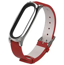 Шкіряний ремінець Primo Mijobs для фітнес-браслета Xiaomi Mi Smart Band 7 Red Silver - мініатюра 2