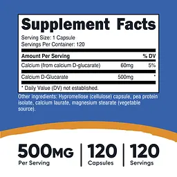 D-глюкарат кальцію Nutricost Calcium D-Glucarate 500 мг 120 капсул - мініатюра 9