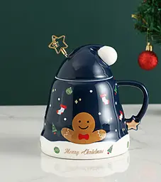Кухоль з кришкою і ложкою Ялинка 5694 470 мл синій